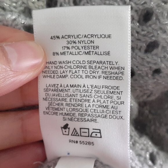 Express Waffle Crochet Metallic Acrylic Gray Knit Sweater Crop Top Size XS/TP - Picture 9 of 10